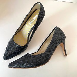 Boden Woven Leather Milan Court Shoe 9.5/41 Black/Navy